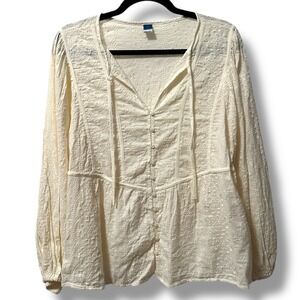 Old Navy Cream Eyelet Lace Peplum Blouse Women's L Long Sleeve Boho Fairy Whimsy